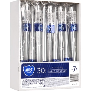 Свещ конус 24 см, 7 часов, 30 броя, сребрист, Aura 