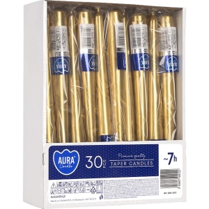 Свещ конус 24 см, 7 часов, 30 броя, златист, Aura 